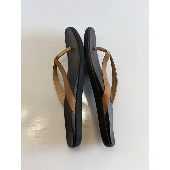 Olukai Ho'opio Flip Flops Women's 6/36 Brown Leather Thong Sandals Slip On Flats - Picture 7 of 15